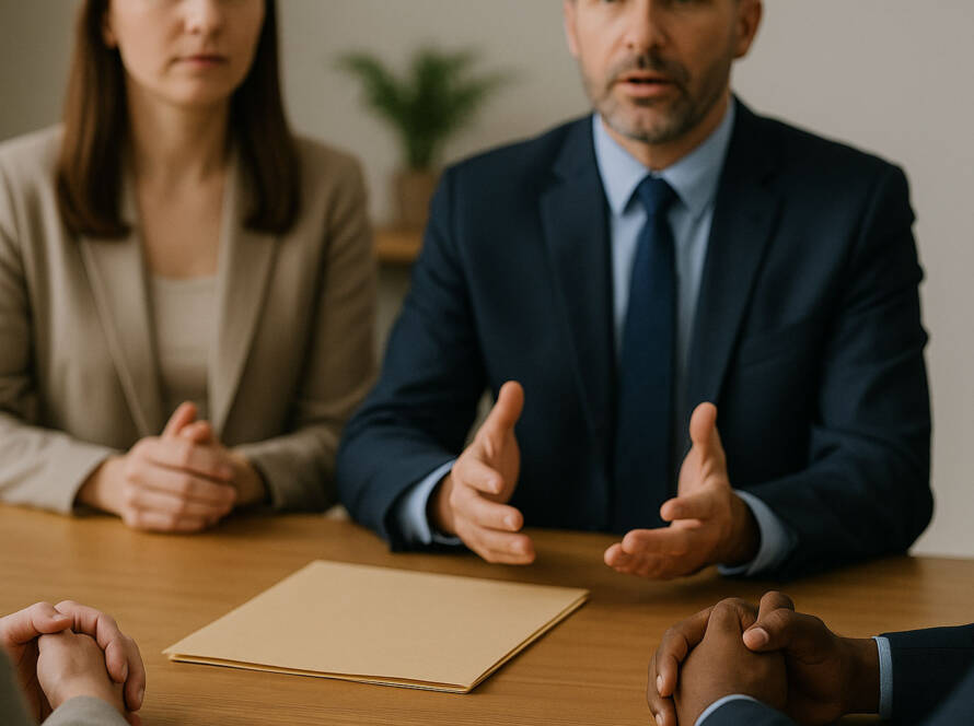 Image of multiple parties mediating in attempt to avoid litigation